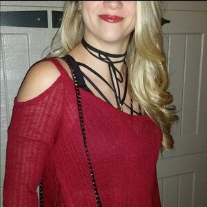 Xhilaration Red Cold Shoulder Sweater